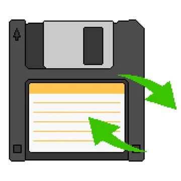 Pixel art floppy disk with rotating arrows. イラスト素材