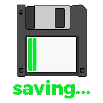 Pixel art floppy disk with saving text and loading bar Stock Illustration