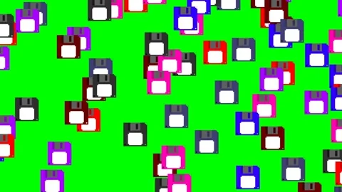 Pixel art floppy disks falling down on green screen 库存影片 151539355