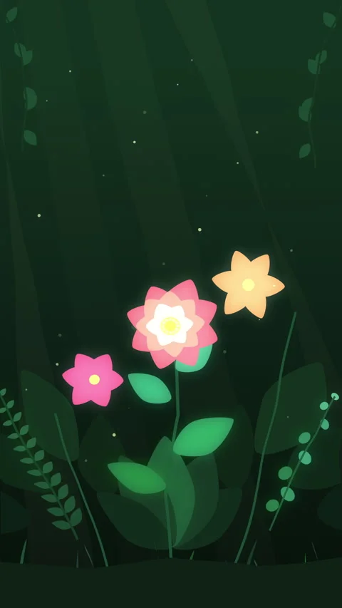 Pixel art flower loop animation featuring glowing blossoms in forest Stock Footage 347060708