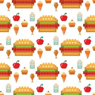 Pixel art food computer design seamless pattern background vector illustration イラスト素材