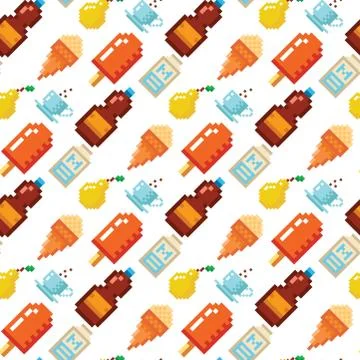 Pixel art food computer design seamless pattern background vector illustration 스톡 일러스트