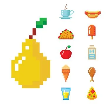 Pixel art food computer design icons vector illustration restaurant pixelated Stock-Illustration