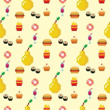 Pixel art food computer design seamless pattern background vector illustration 库存插图