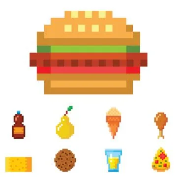 Pixel art food computer design icons vector illustration restaurant pixelated Stock-Illustration