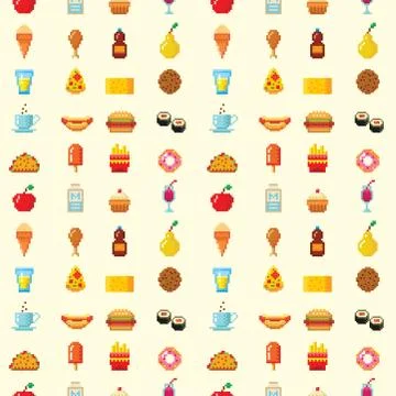 Pixel art food computer design seamless pattern background vector illustration 库存插图