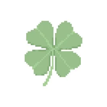 Pixel Art Four-Leaf Clover Cute 8-Bit Lucky Leaf Illustration for Game or Spring Stock Illustration