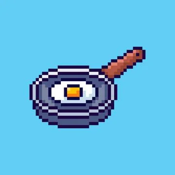 Pixel art fried egg in a pan game asset design Stock Illustration