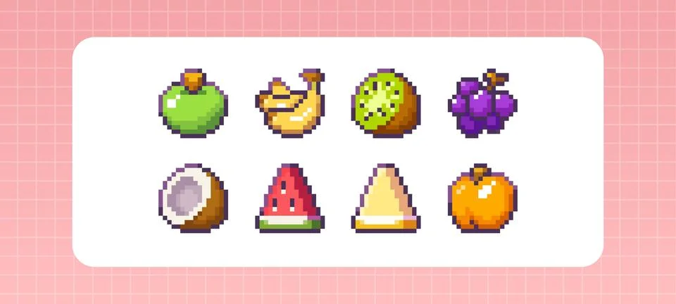Pixel art fruit set - retro 8 bit style Stock Illustration