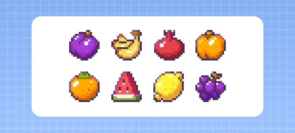 Pixel art fruit set - retro 8 bit style Stock Illustration