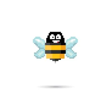 Pixel art funny bee isolated on white Illustrazione stock