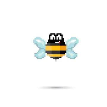 Pixel art funny bee isolated on white Illustrazione stock