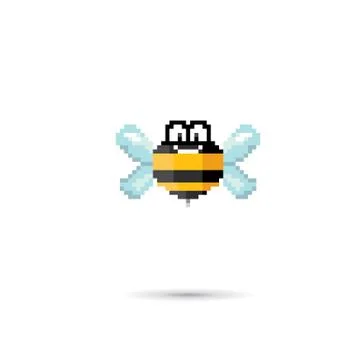 Pixel art funny bee isolated on white Illustrazione stock