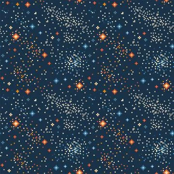 Pixel Art Galaxy Outer Space Seamless Pattern Stock Illustration