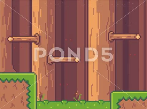 Pixel art game background with grass plarforms in the forest, thick ...