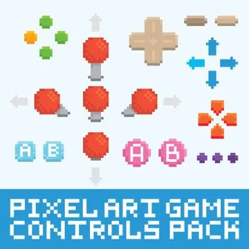 Pixel art game controls and buttons vector set Illustrazione stock
