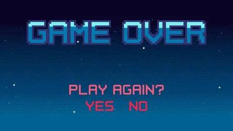 Pixel art Game Over screen with starry sky on background. 8-bit retro video.. Stock Illustration