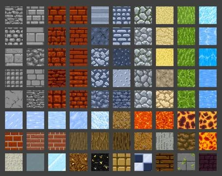 Pixel art game tile seamless patterns, surfaces Stock Illustration