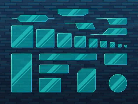 Pixel art game UI set. Set of glass boarders in futuristic style. 스톡 일러스트