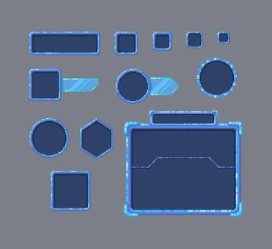 Pixel art game UI set. Set of boarders in futuristic style. Stock-Illustration