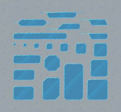 Pixel art game UI set. Set of glass boarders in futuristic style. Stock Illustration