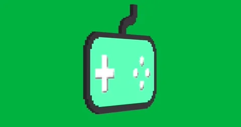 Pixel art gaming controller floating over transparent background, showing pad, Video stock 317526737