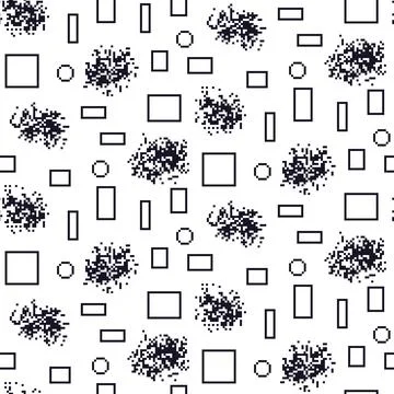 Pixel art geometric seamless pattern. Circular and rectangle ornament 8 bit イラスト素材