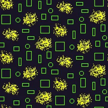 Pixel art geometric seamless pattern. Circular and rectangle ornament 8 bit Stock Illustration
