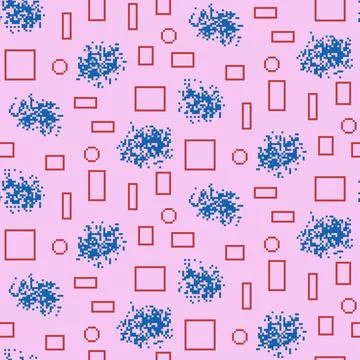 Pixel art geometric seamless pattern. Circular and rectangle ornament 8 bit イラスト素材