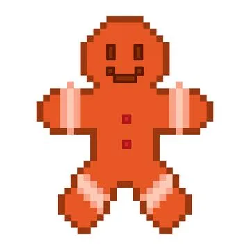 Pixel art gingerbread man with red buttons Vector Stock Illustration