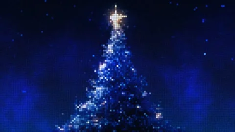Pixel Art Glowing Blue Christmas Tree Animation Holiday Background Stock Footage 342925072