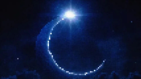 Pixel art glowing crescent moon and bright star in night sky Stock Footage 344655267