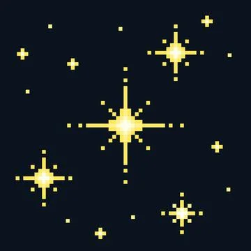 Pixel Art Glowing Star Pattern on Night Background 스톡 일러스트