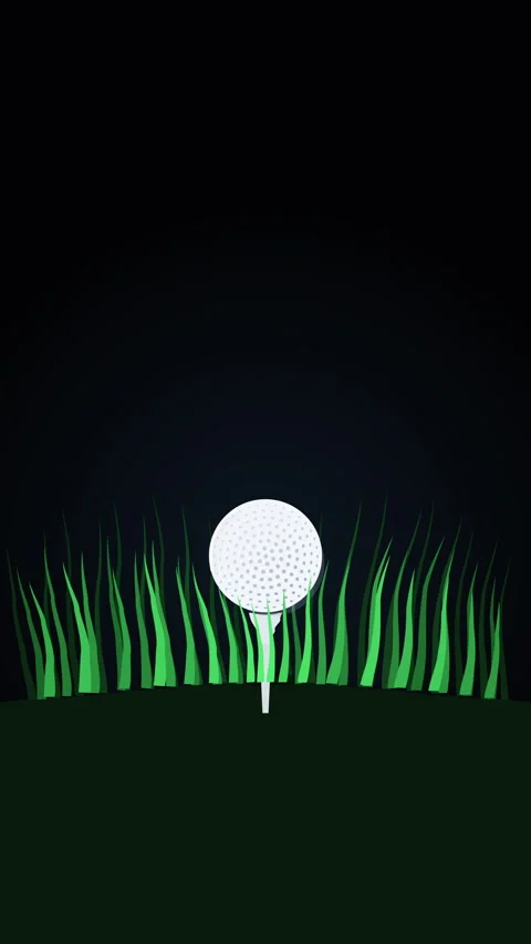 Pixel art golf ball tee grass green loop animation dark background Video stock 346550741