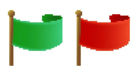 Pixel art green and red flag vector illustration set on wooden pole. 8 bit Stock Illustration