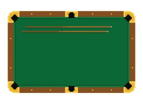 Pixel art green billiard table with cue on white background Stock Illustration