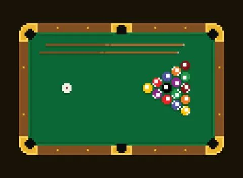 Pixel art green billiard table with colorful balls on a white background 스톡 일러스트