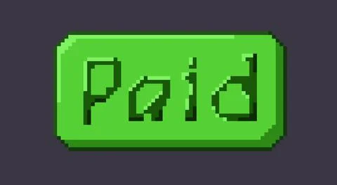 Pixel Art Of Green Button With Type Of Paid. Illustrazione stock