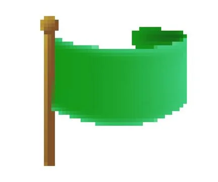 Pixel art green flag vector illustration on wooden pole. 8 bit retro game asset Stock Illustration