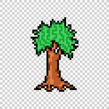 Pixel art green tree park graphic vector Illustration