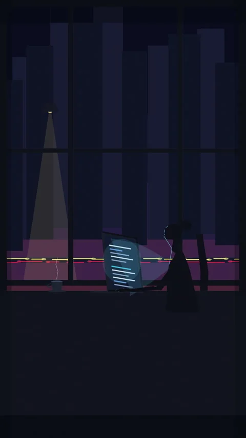 Pixel art hacker night animation footage city window coding dark Stock Footage 347060728