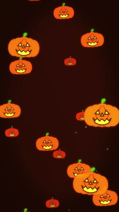 Pixel art halloween pumpkin animation loop with falling spooky jackolanterns Stock Footage 346637697