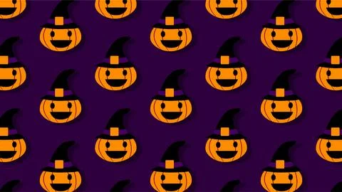 Pixel art Halloween seamless pattern with cute smiling pumpkin jack o lante.. Stock Illustration