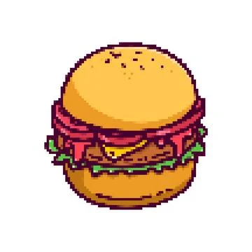 Pixel art hamburger isolated on white background. Vector illustration Stock Illustration