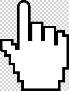 Pixel art hand cursor icon is floating with transparent background, showing Illustrazione stock