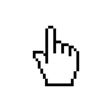 Pixel art hand cursor icon isolated on white background. 库存插图