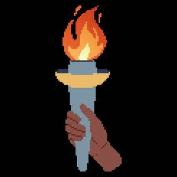Pixel art Hand holding a torch. Sport symbol, flat vector illustration design. イラスト素材