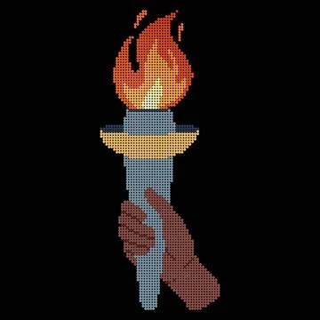 Pixel art Hand holding a torch. Sport symbol, flat vector illustration design. イラスト素材