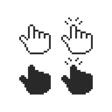 Pixel art Hand Pointer Click Symbol Set game asset design Illustrazione stock