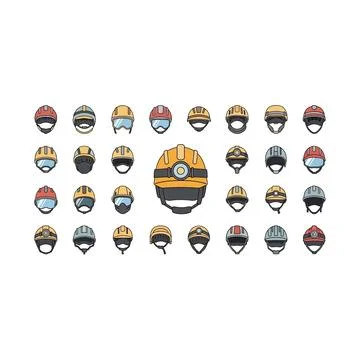Pixel art hard hat icons collection for construction safety workers Stock Illustration